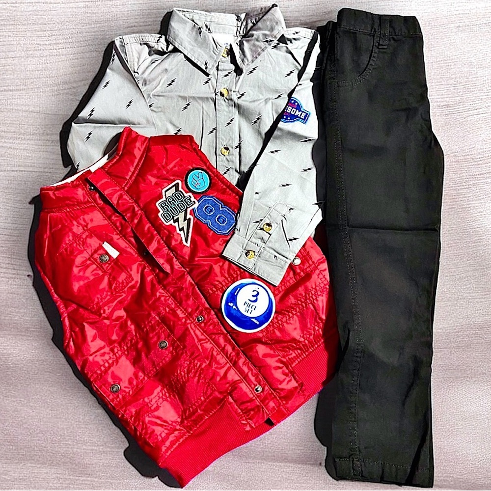 Youth Boys 3pc Outfit Size 6 Button Down Shirt, Vest, & Pants Lot Set NEW
